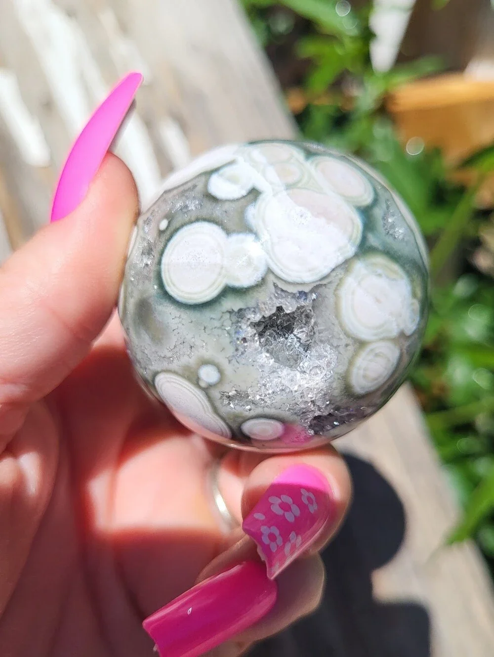 Pink And Blue Ocean Jasper Sphere - Decorative Crystal